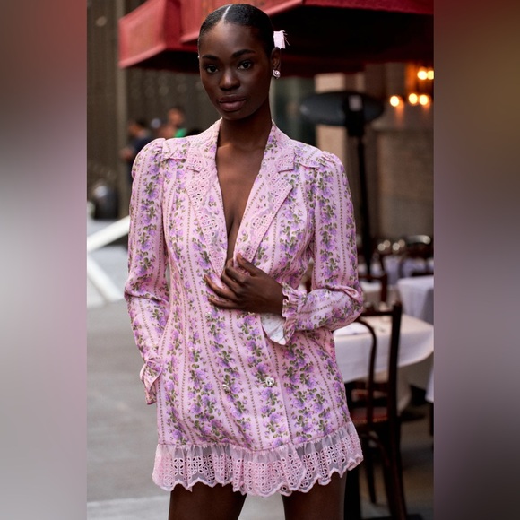 NWT LoveShackFancy Moonstone Double Breasted Crystal Buttons Floral Dress M - Picture 7 of 17